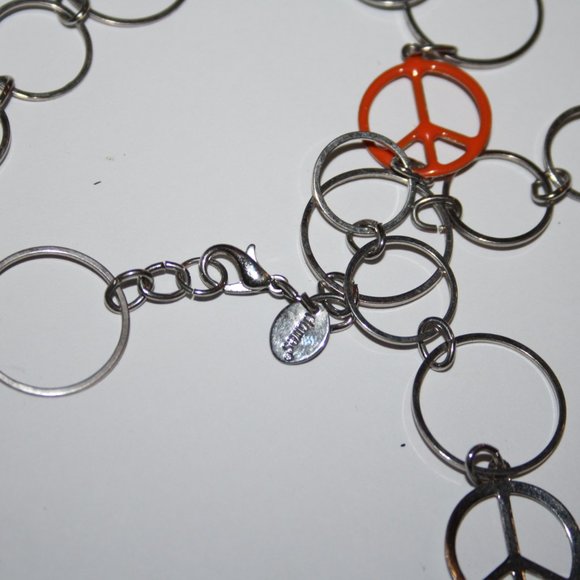 Beautiful silver and colorful peace sign necklace 28" - Picture 2 of 5